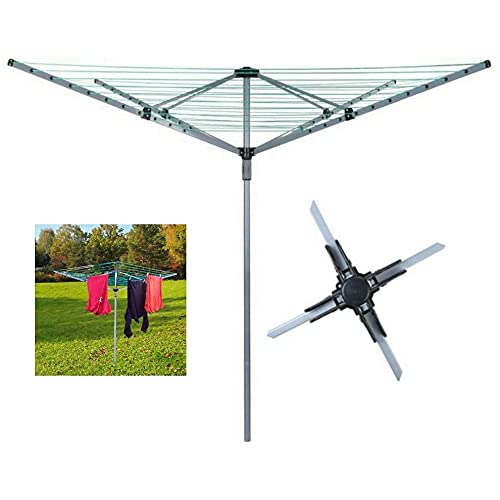 50M Heavy Duty 4 Arm Rotary Airer Garden Clothes Drying Washing Line Outdoor Indoor Laundry Folding Dryer Comes with Ground Spike