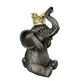 Etlemonde Elephant Statue for Home Black and Gold King Decor with Crown Elephant Sculpture Living Room and Bathroom Office Decoration Gift for Women (Listen No Evil)