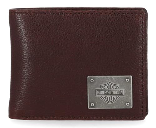 Harley-Davidson Mens Bar & Shield Plate Passcase Leather Bi-Fold Wallet, Oxblood