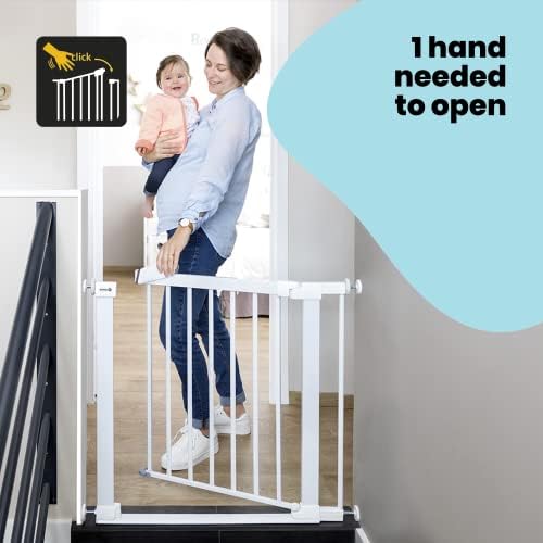 Safety 1st Flat Step, Extendable Safety Gate, Pressure Fit Stair Gate, Baby Gate also suitable for Dogs, Six Months to Two Years, Metal White