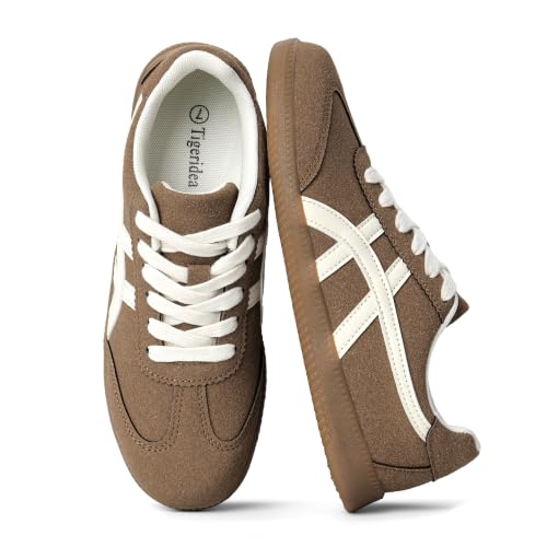Image of Tigeridea Casual Sneakers for Women Lightweight Lace Up Tennis Shoes | Non-slip Lace Up Fashion Sneaker, Round Toe Retro Walking Shoes, 2026 Trendy Comfortable Trainers