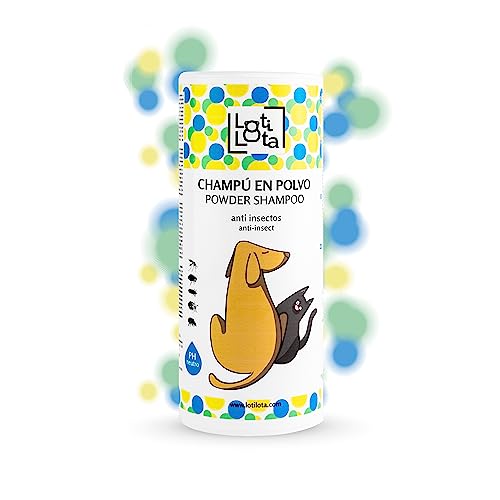 LOTI LOTA Champú en Polvo Anti-Insectos PERROS y GATOS - 250 gr. - Máxima Proteción y Limpieza en SECO - pH Adaptado - Elimina el mal OLOR - Todas las Etapas de Vida