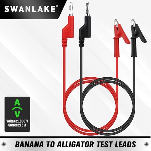 Image of SWANLAKE 2-Piece Banana Plug to Alligator Clip Test Leads, 1000V 15A 3.5ft /1M Multimeter Electrical Alligator Clips, Flexible Copper Cable Banana Plug, Electrical Wires with Gator Clips
