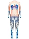 Justaucorps à écailles de poisson pour fille - Manches longues - Justaucorps de gymnastique - Justaucorps de danse - Combinaison complète - Pour enfant - Acrobatie - Costume d'aérobic - Pour fille - Maillot de patinage artistique - Costume de danse