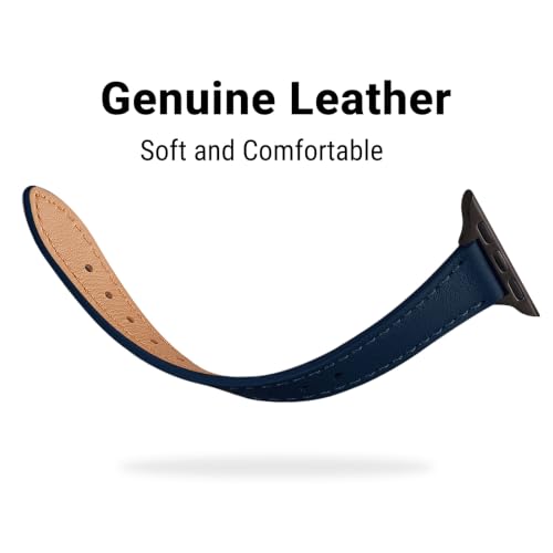 Image of STIROLL Slim Leather Bands Compatible with Apple Watch Band 38mm 40mm 41mm 42mm(Series 11 10), Top Grain Leather Watch Thin Wristband for iWatch SE 9 8 7 6 5 4 3 2 1 (Navy Black)