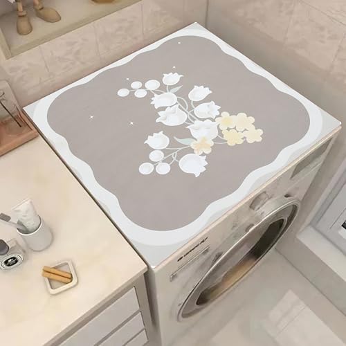 Image of Homecloud Washing Machine Mats for Top of Washer, Washing Machine Protective Mats, Dish Drying Mat, Non-slip Waterproof Washer Dryer Dust Cover Mat for Laundry & Kitchen (60cm x 60cm) (Brown Flower)