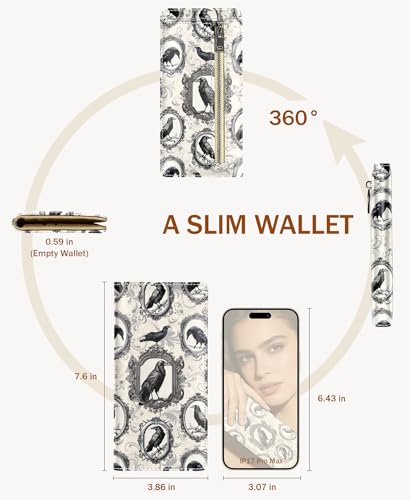 Image of Immaturus Crow Womens Wallet, Slim Thin RFID Blocking Card Wallets, Bifold PU Leather Credit Card Holder Organizer, Cute Cash Clutch Long Billfold with Zipper Coin Pocket Ladies Girls Gift