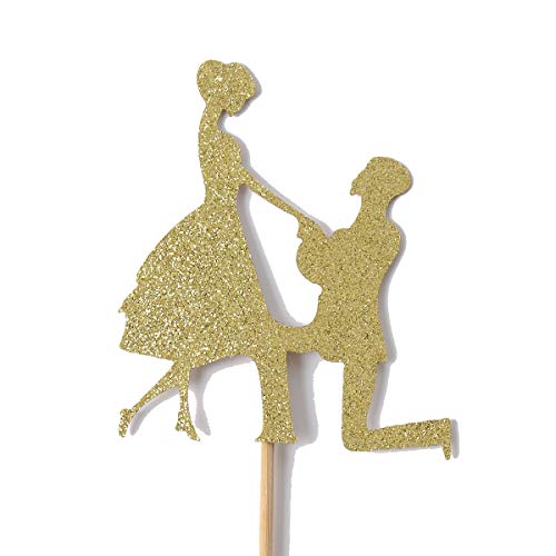 C L Cooper Life 24Pcs Gold Glitter He Asked She Said Yes Cupcake Toppers For Engagement Party Wedding Bachelorette Party Bridal Shower Decorations #TOP3