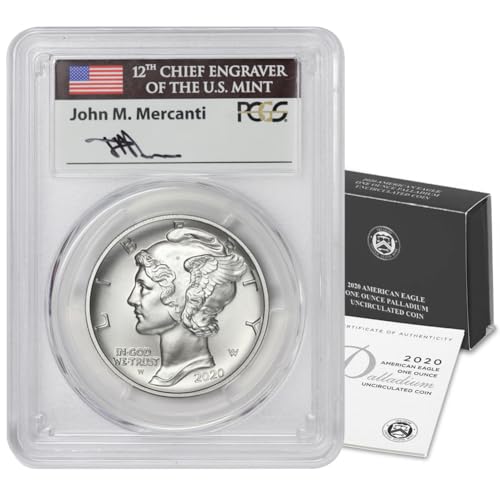 2020 W 1 oz American Palladium Eagle SP-70 First Day of Issue Mercanti Label with Original Government Packaging $25 PCGS SP70