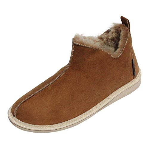 Hollert Herren Lammfell Hausschuhe Prinz Fellschuhe 100% Merino Schaffell für Wohlgefühl - warm, atmungsaktiv Schuhgröße EUR 43, Farbe Braun
