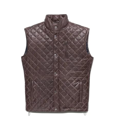 Image of Mens Lamsbkin Leather Vest, Quilted Leather Vest Men, Lambskin Leather Quilted vest, Diamond Quilted Leather Vest Men