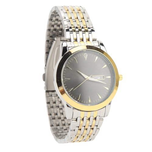 Tbest Reloj de Cuarzo para Hombre Reloj de Vestir de Acero Inoxidable con Pantalla de Fecha Doble Luminoso Dorado para Negocios Informales (Oro Negro)