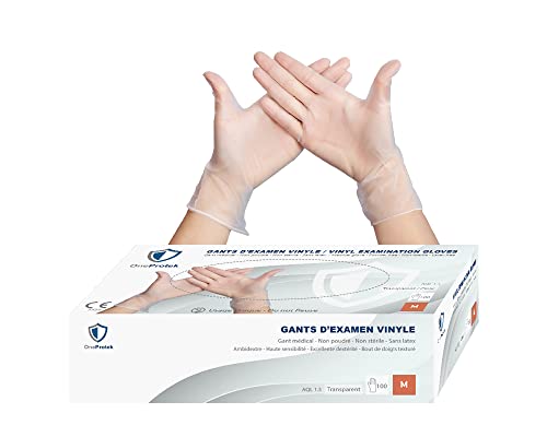 OneProtek Vinyl Gloves Pack of 100 Powder- and Latex- Transparent Multi-Purpose and Resistant Size M