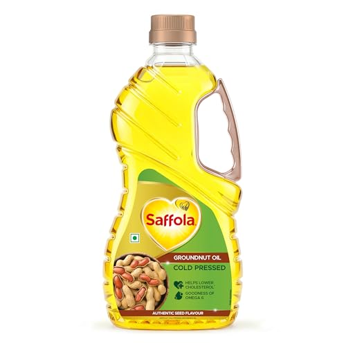 Image of Saffola Cold Pressed Groundnut Oil | 100% Cold Pressed Groundnut Oil | Unrefined, 0 trans fat, Chemical free | Helps Lower Cholesterol, Goodness of Omega 6 & Authentic Seed Flavour | 2L Pet Bottle
