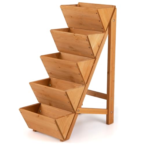Giantex 5-Tier Wooden Vertical Raised Garden Bed, Freestanding Plant Stand...