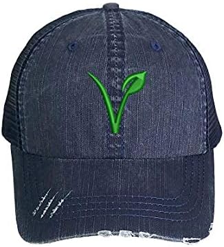 Vegan Symbol Distressed Trucker Hat - Embroidered Trucker Baseball Hat