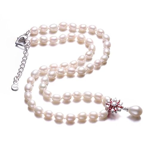 DJMJHG Hermosa Flor Collar de Perlas de Plata esterlina Blanco/Rosa/púrpura Perla Natural de Agua Dulce joyería Fina Collar de Mujer 45cm Blanco Cover
