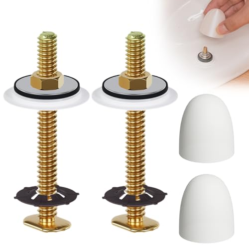 boeemi Toilet Floor Bolts and Glow in The Dark Bolt Covers Kit – 2 Pack Brass T-Bolts with Washers, Nuts & PLA Caps – Universal Toilet Mounting Kit for Decorative Installation