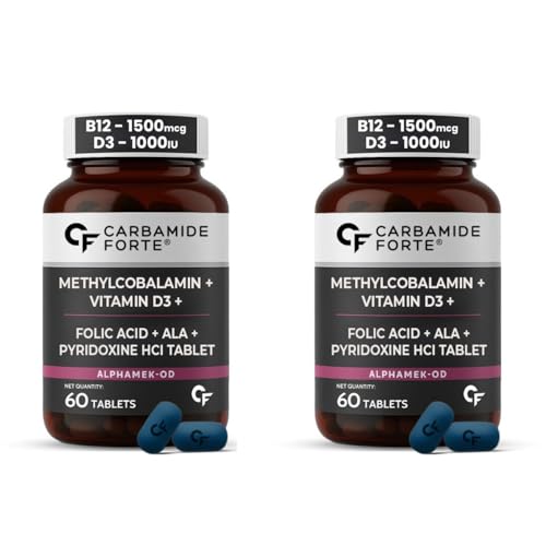 Image of Carbamide Forte Vitamin B12 1500mcg with Vitamin D3 | Vitamin B12 Supplements for Men&Women | Methylcobalamin 1500mcg with Vitamin D Tablets - 60 Tablets(Pack of 2)