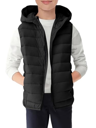 Image of Haloumoning Boys Puffer Vest Kids Sleeveless Zip Up Jackets | Lightweight Puffy Down Jacket with Hood 4-14 Years