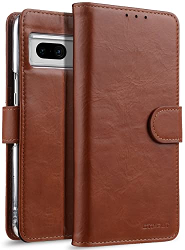 Coque Google Pixel 7 STILGUT en cuir véritable cognac avec support pour protéger votre smartphone