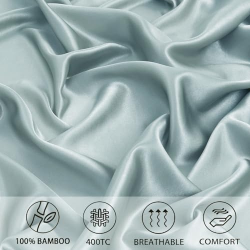 Image of RD TREND Microfiber Satin Weave Fitted Bedsheet for Double Bed King Size (78x72x10 Inch) with 2 Pillow Covers (18x28 Inch),400 TC Elastic All Around | Teal Grey