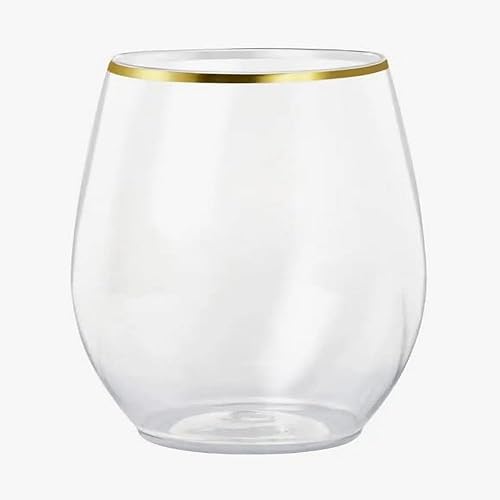 Miniatura 1 de Elegantes copas de vino de plástico desechables sin tallo, transparentes y doradas, 12 onzas (paquete de 16), perfectas para fiestas, bodas y
