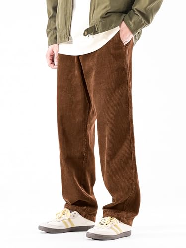 PLEPAN Mens Corduroy Pants Baggy Wide Leg Casual Elastic Waist Drawstring Loose Fit Sweatpants