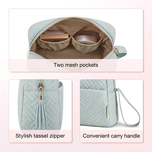 Image of BAGSMART Makeup Bag, Cosmetic Bag for Purse,Travel Make Up Pouch,Water-resistant Toiletry Bag Elegant Roomy, Makeup Accessories Organizer, Light Blue