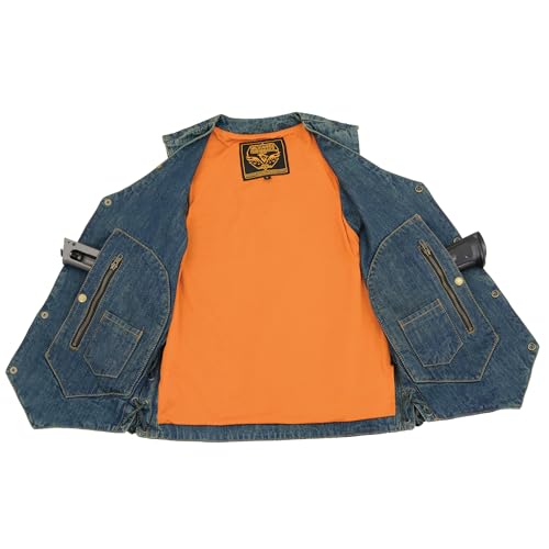 Image of Milwaukee Leather Men's Blue Denim 10 Pocket Side Lace Vest DM1989