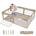 Dripex Baby Playpen, Sturdy Playpens for Baby and Toddlers with Padded Top, Portable Kids Play Pen Babies and Toddlers with Breathable Mesh & 5 Pull-up Rings, Large Playpen Babies Fence Indoor Outdoor