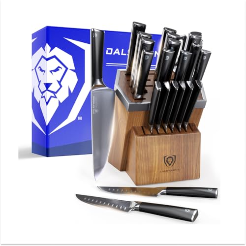 Dalstrong Vanquish Series - 24pc Stainless Steel Knife Set with Block & Kitchen Scissors - Forged High Carbon German Stee l- Knife Set w/POM Black Handle - NSF Certified
