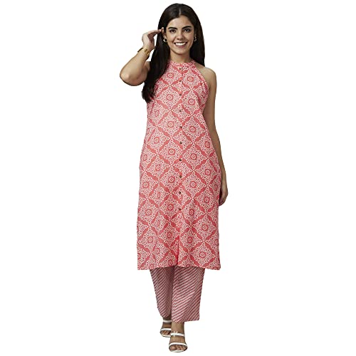 Image of Globus Women Ivory Floral Print A-Line Kurta Set With Trouser-3638388001