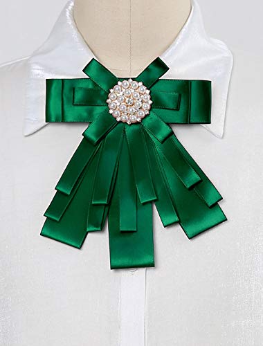 Allegra K Women's Pre-tied Bowknot Beads Bow Tie Elegant Large Ribbon Brooch2