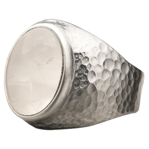 Natural Aventurine Crystal Ring Men's Hammered Anti-Tarnish 925 Sterling Silver Oval Solitaire Gemstone Dainty Statement Healing Crystal Gemini Luck Handmade Turkish Fine Jewelry
