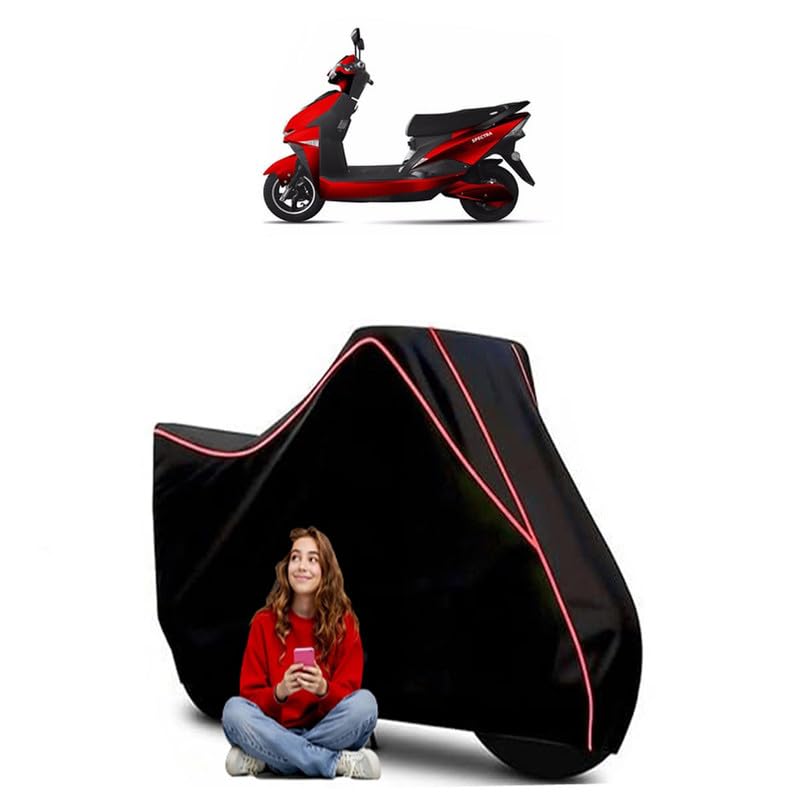 Image of Fujiyama Spectra 60 V 30 Ah Scooty Bike Cover Water Resistant Outdoor Use Universal Fit Scooters Motorcycles Heavy Duty UV Protection Dust Rain Scratch Resistant Elastic Bottom Black Blue Piping