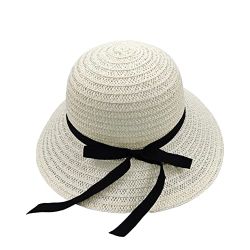Chapeau de paille Fedora à large bord pour femme, blanc, Taille Unique Cover