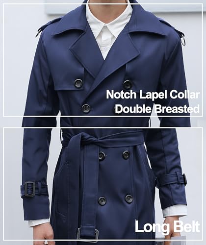Image of Pantete Men's Double Breasted Trench Coat Oversized Windbreaker Long Jacket