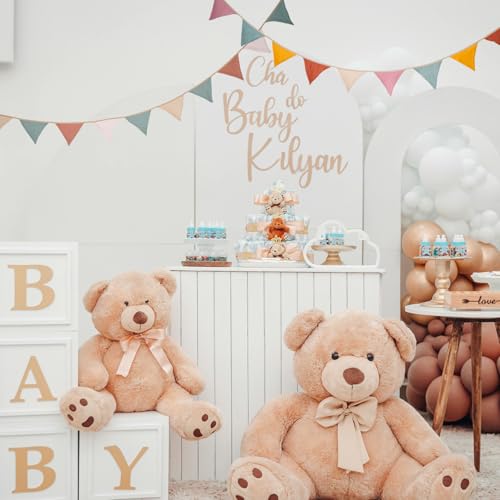 Fabric Bunting Banner, 2 Pack Handmade Neutral String Banner Each 8.5 ft 10 Flags Nursery Wall Hanging Wedding Birthday Home Baby Shower Party Decoration Bunting (Coffee Beige)