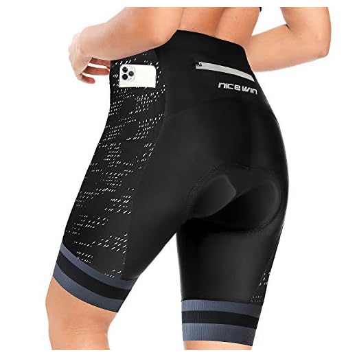 Shorts de bicicleta feminino 4D Gel Pading Ciclismo Spinning Biker Bicycle Short com bolsos de cintura larga, Refletivo - preto, Medium