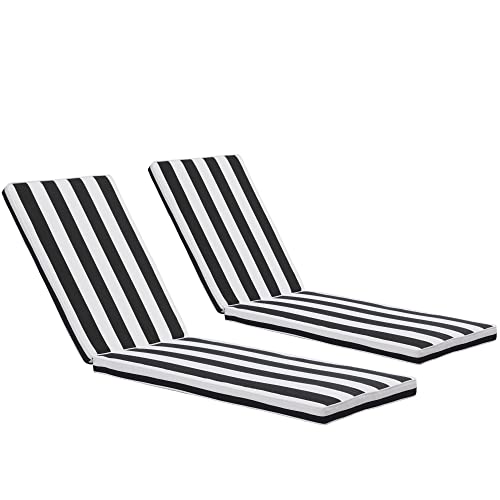 2Pcs Chaise Lounge Cushion, Chaise Lounge Cushion Outdoor Furniture Weather And Stain Resistant Patio Cushions For Lawn Pool Cushions, 75"X22.05"X2.76" (Black And White Stripes) #TOP14
