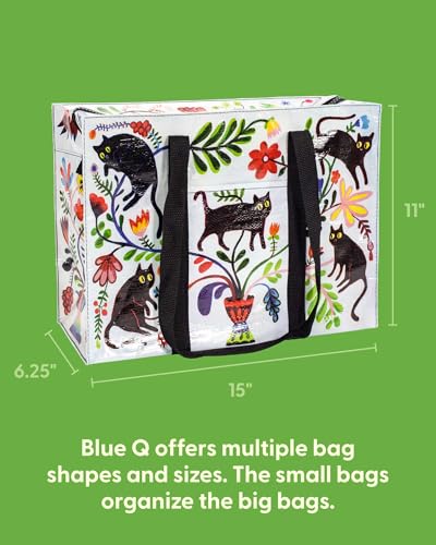 Blue Q Reusable Shoulder Tote Bag - Black Cat - Carry Everywhere Bag with a Hefty Zipper, Exterior Pocket & Reinforced Floor, Easy to Clean, Spacious, Durable, & Fun Design, 95% Recycled Material
