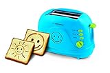 Tostadora SMILEY azul para hornear dos dibujos, tostadora automática para recalentar, accesorio para panecillos, doble ranura y bandeja para migas.