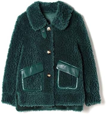 Hzikk Women's Granule Shearling Coat Loose Lamb Fur Coat,Green,S