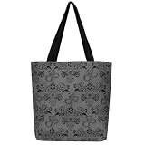 jejeloiu 16"x20" Damask Print Canvas Tote Bags Gothic Snake Large Capacity Shoulder Handbags Deep Grey Travel Beach Reusable Grocery Bag for Shopping Gym