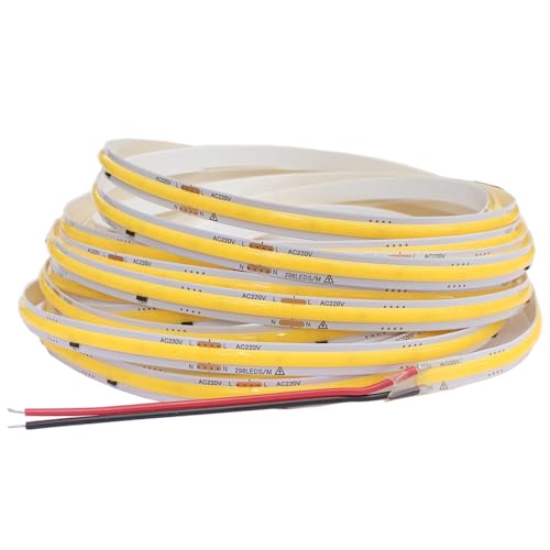 Striscia LED COB da 220 V, flessibile, Smart IC, senza necessità di driver, ad alta luminosità, 296 LED, illuminazione lineare RA90, bianco caldo (4000 K-bianco naturale, 1 m)