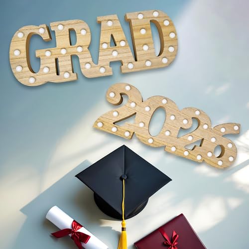 Carteles luminosos de madera GRAD 2026 para graduación miniatura 7