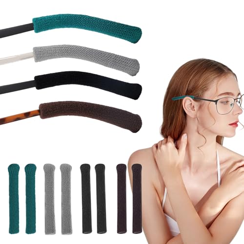 4 Pairs Eyeglass Ear Cushions, Glasses Arm Sleeve 4 Colours, Elastic Anti-Slip Glasses Ear Grip, Behind The Ear Eyewear Retainer, Non-Slip Glasses Ear Cushion Pads for Sunglasses Eyeglasses