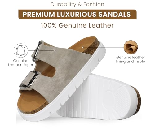 Genuine Leather Platform Sandals Wedge Chunky Platform Sandal-Women Sandals with EVA Memory Foam Sole and Cork Footbed2