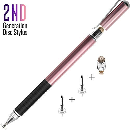 Universal Capacitive Stylus Pen [2 in 1 Precision] Disc Stylus Fiber Tip for All Capacitive Touch Screens Compatible, iPhone, iPad,Kindles, Galaxy, Tablets, Laptops(with 3 Tips) (Rose Gold)